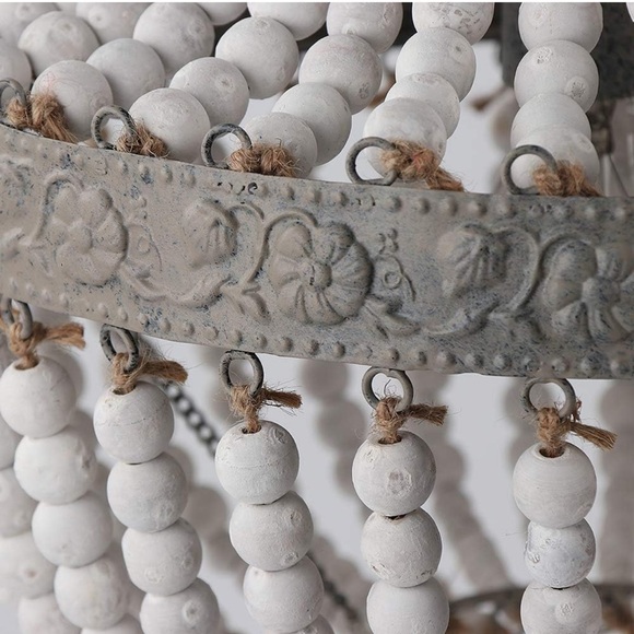 NEW IN BOX Vintage Chic coastal farmhouse white beaded chandelier pendant light - Picture 6 of 8